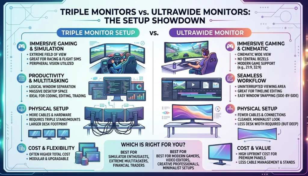 Single Screen vs Triple Screen FOV: Sim Racing Setup and FOV Guide 4 Comparing Triple Monitors vs. Ultrawide
